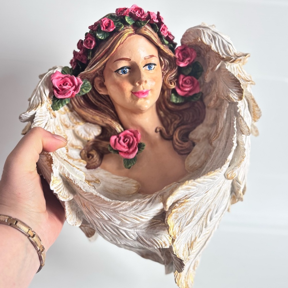 Vintage Angel Wall Planter Cherub Roses Winged Wall Hanging Decor